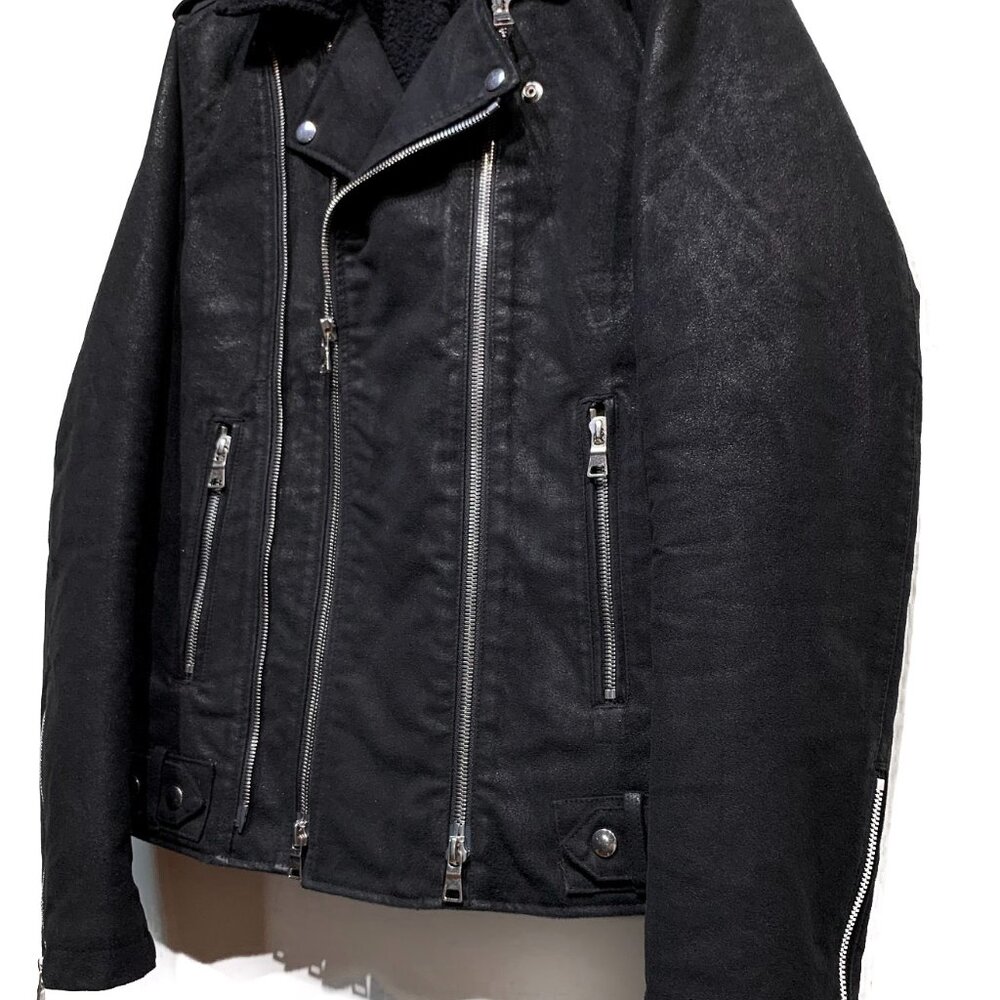 Balmain Black Waxed Cotton and Wool Lined Biker Jacket - Picture 5 of 11